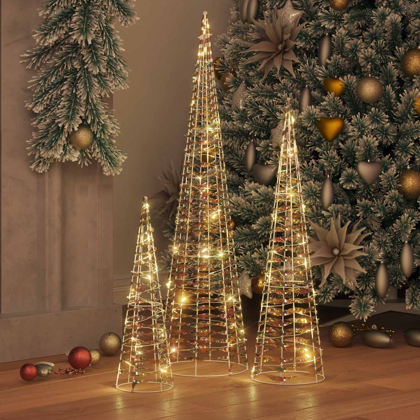 Thumbnail - vidaXL Weihnachtsbaum mit 90 LEDs 3 pcs Warmweiß 20 x 20 x 80 cm PET