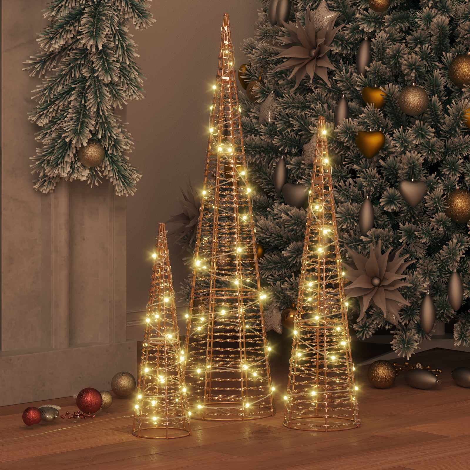 Thumbnail - vidaXL Weihnachtsbaum mit 90 LEDs 3 pcs Warmweiß 20 x 20 x 80 cm PET