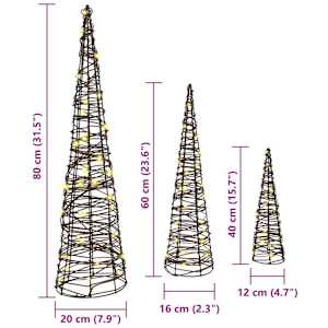 Vánoční stromeček 3 pcs Teplá bílá 20 x 20 x 80 cm Ratan - obrázek 10