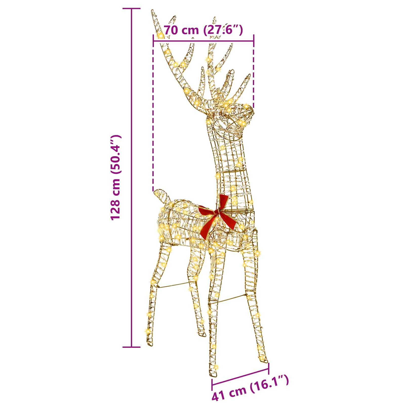 3D Reindeer 140 LEDs size guide