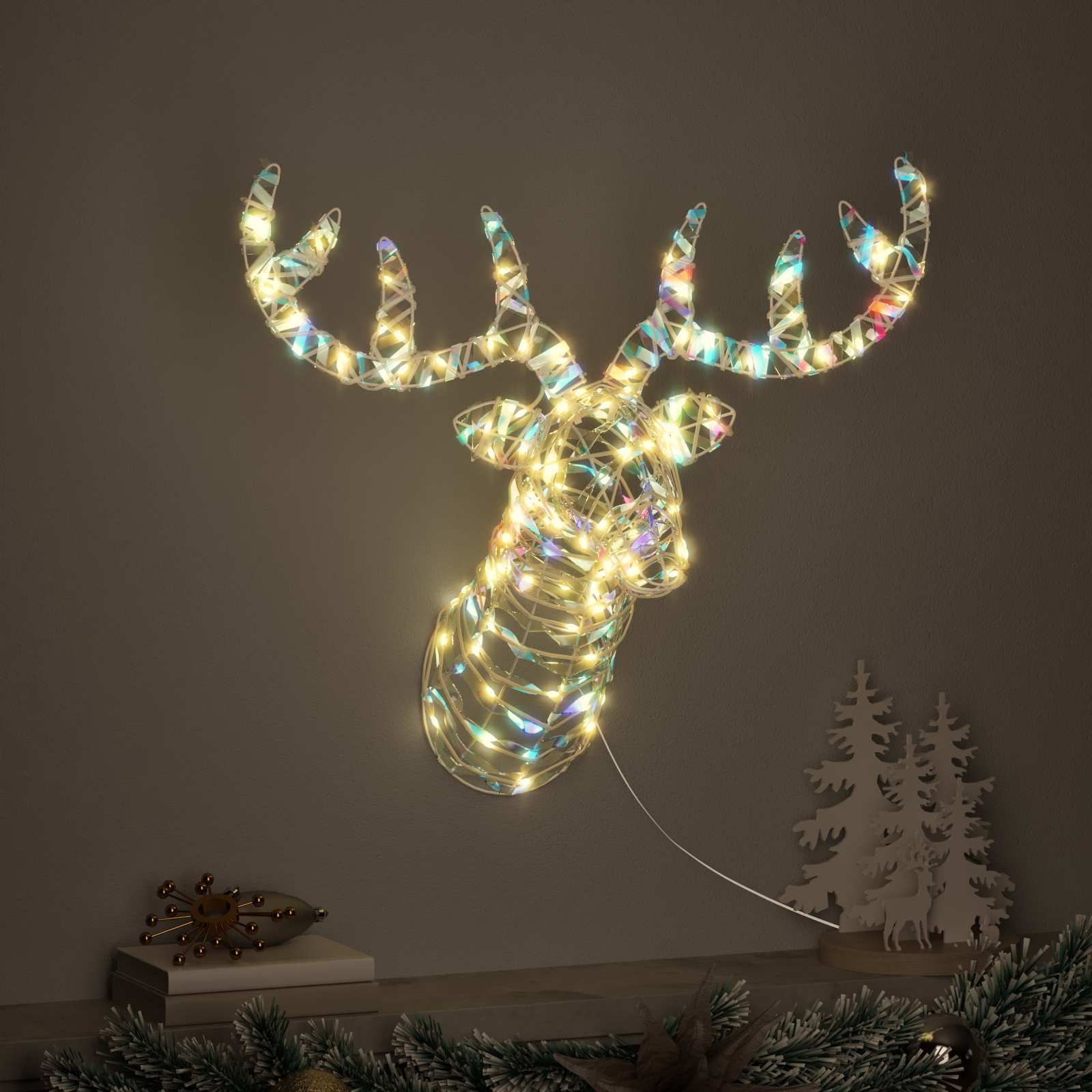 Thumbnail - vidaXL Rentier Zieh Schlitten Warmweiß 68 x 36,5 x 62,5 cm PET