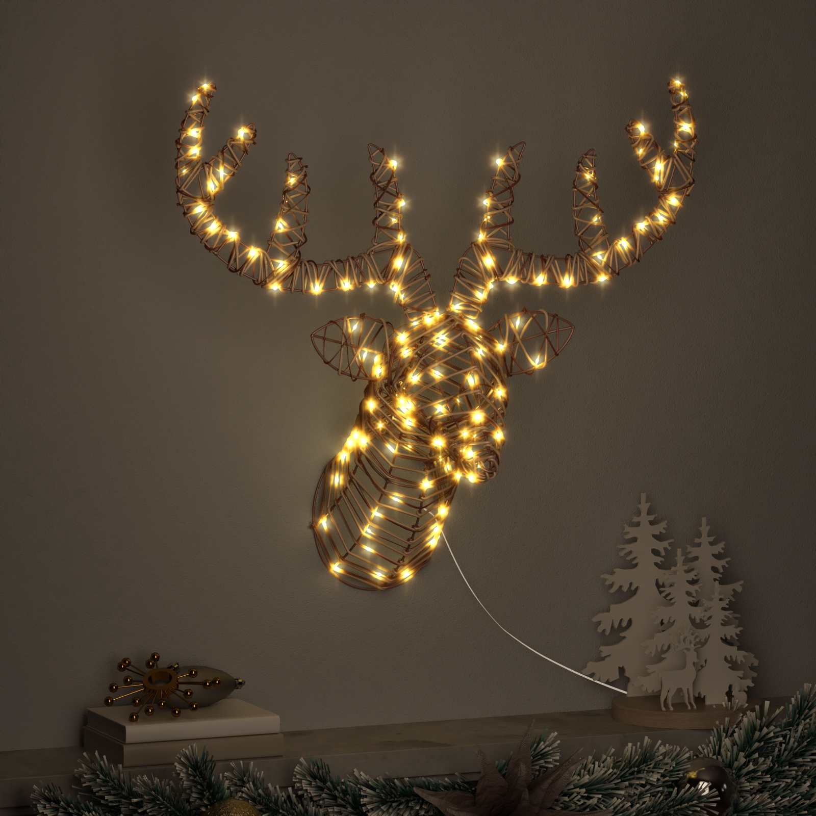 Thumbnail - vidaXL Rentier Zieh Schlitten Warmweiß 68 x 36,5 x 62,5 cm Rattan