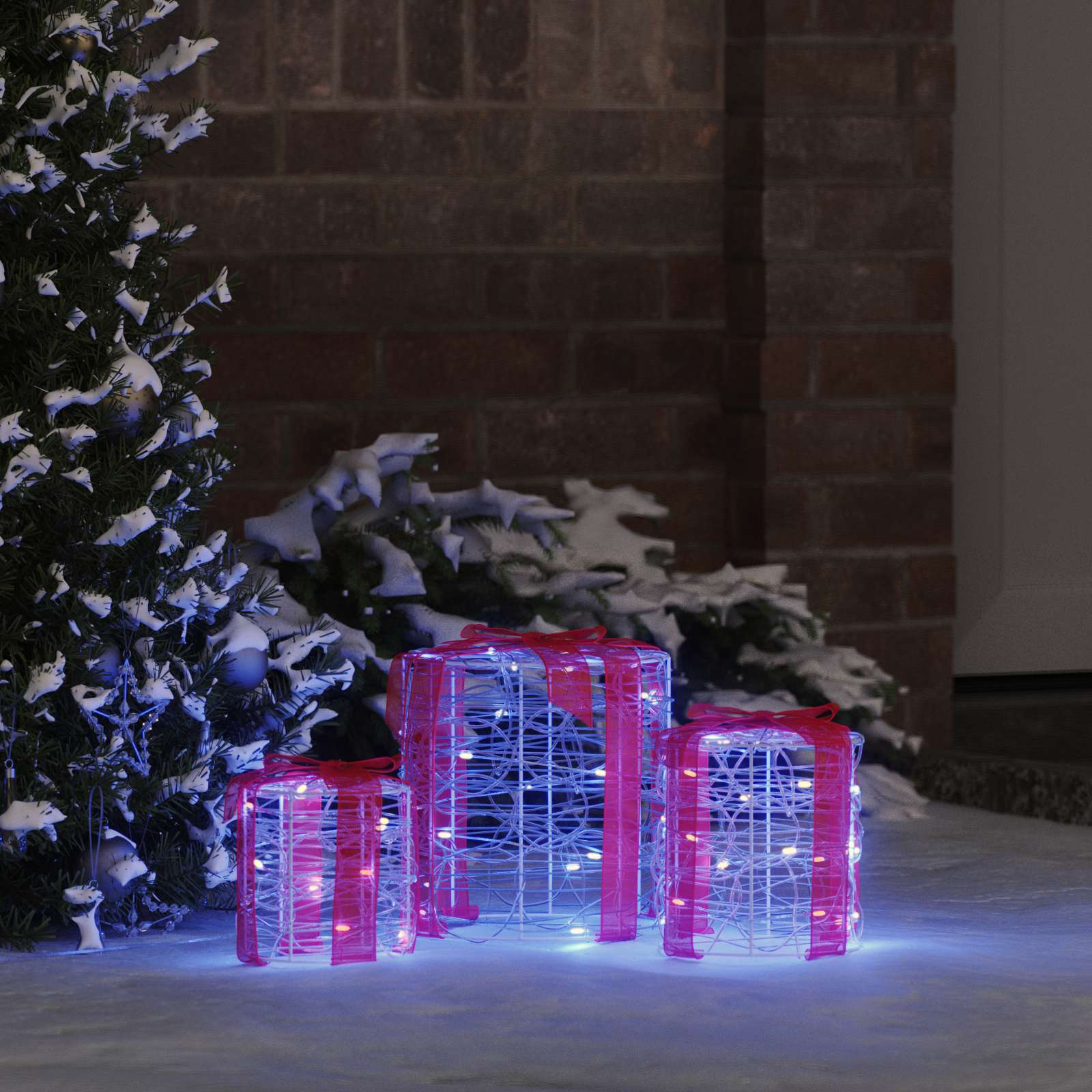 Décoration de boîte cadeau 3 pcs Bleu 20 x 20 x 21 cm Acrylique