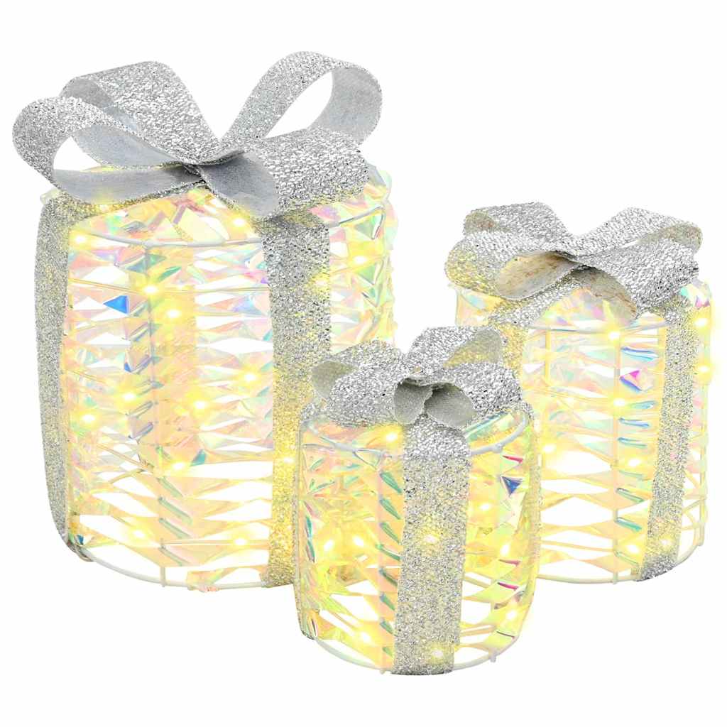 Décoration de boîte cadeau 3 pcs Blanc chaud PET