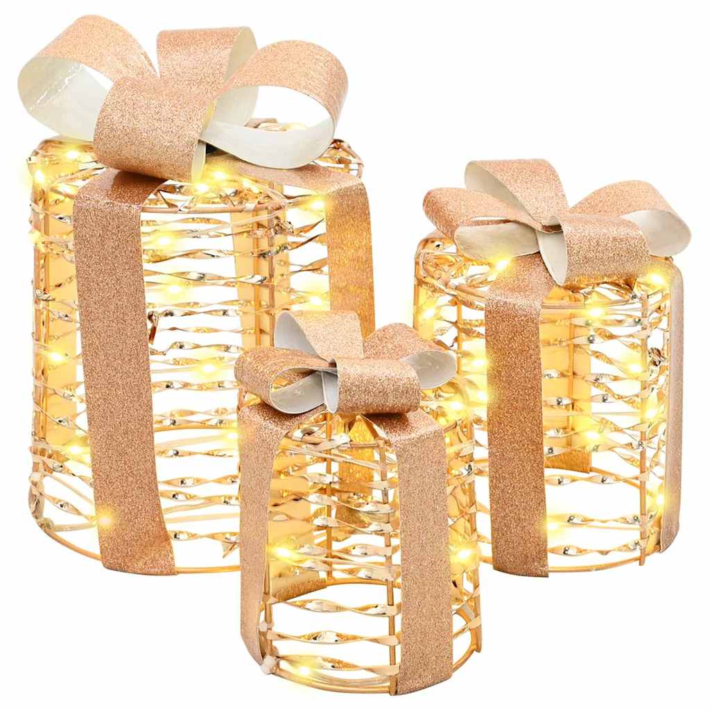 Décoration de boîte cadeau 3 pcs Blanc chaud PET