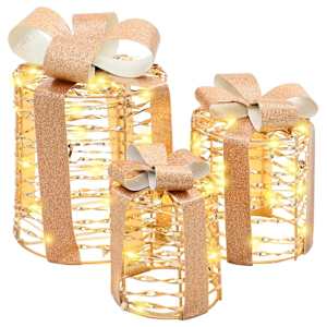 Dekorace Dárkové Krabičky 3 pcs Teplá bílá 20 x 20 x 20 cm PET - obrázek 2