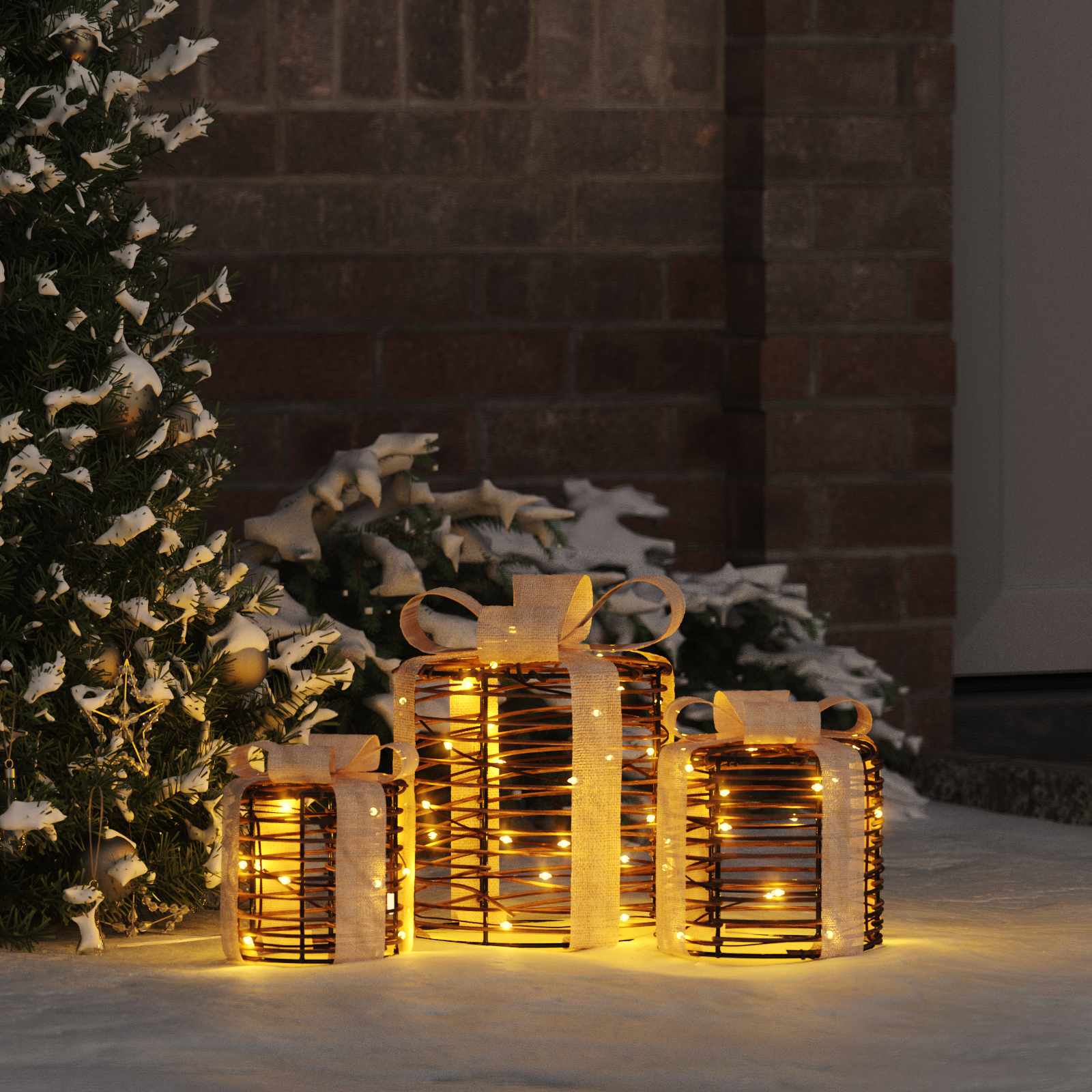 vidaXL Decorațiune Cutie Cadou 3 pcs Alb cald 20 x 20 x 20 cm Ratan