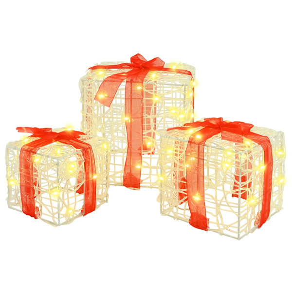 vidaXL Kingituse kast 3 tk 60 LED-i Soe valge 20 x 20 x 20 cm Akr&uuml;&uuml;l