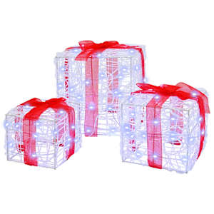vidaXL Kingituse kast 3 tk 60 LED-i K&uuml;lm valge 20 x 20 x 20 cm Akr&uuml;&uuml;l