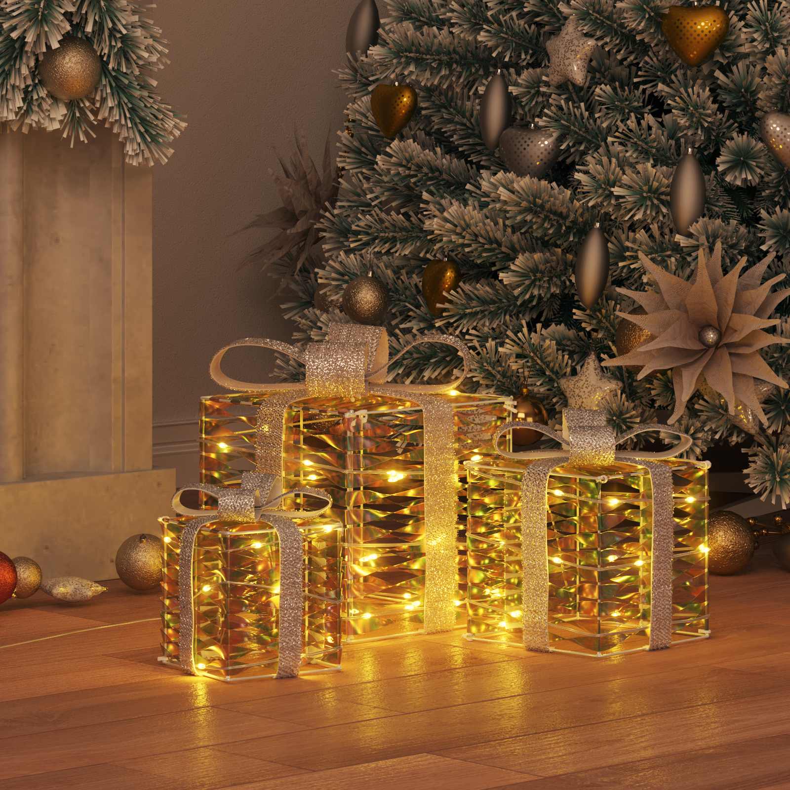 Thumbnail - vidaXL Geschenkbox mit 60 LEDs 3 pcs Warmweiß 20 x 20 x 20 cm PET