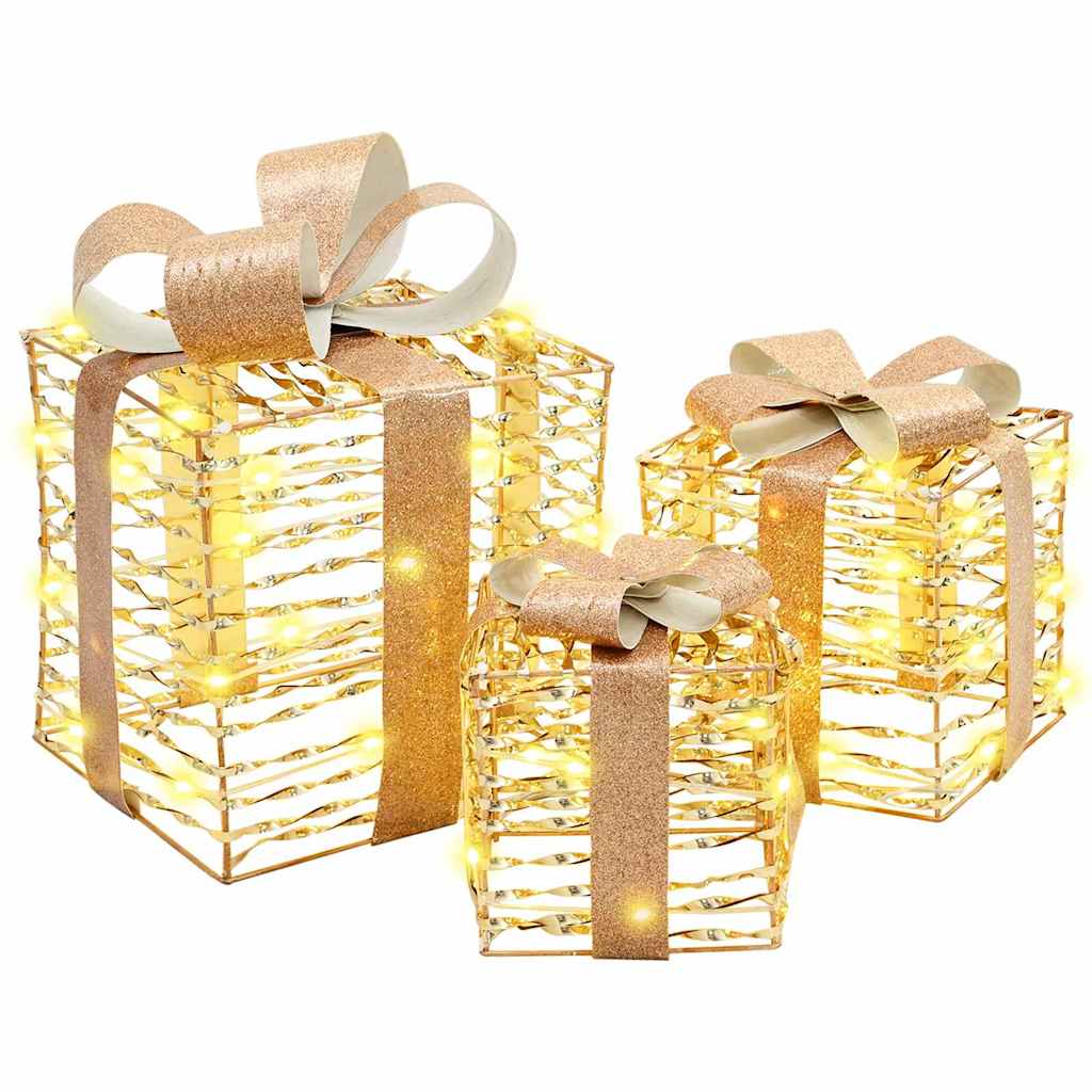 vidaXL Geschenkbox mit 60 LEDs 3 pcs Warmweiß 20 x 20 x 20 cm PET