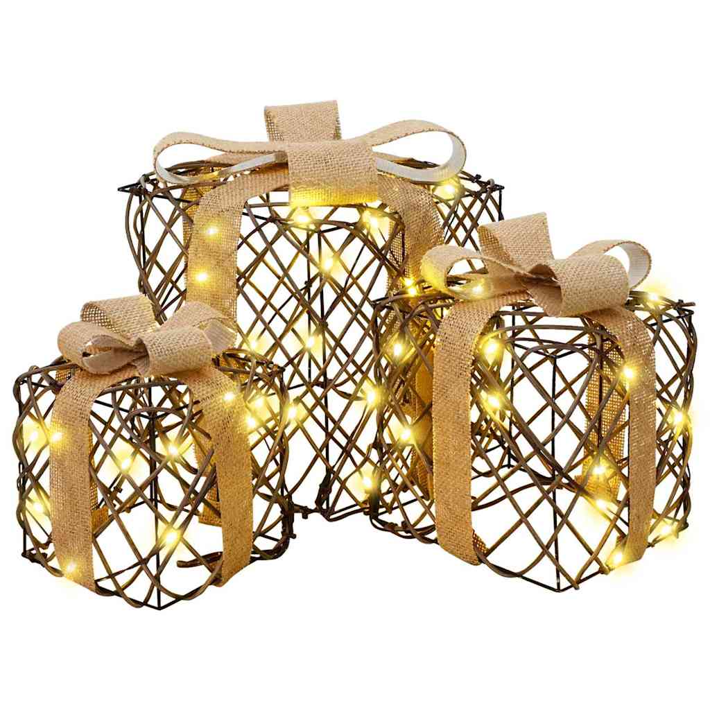 Boîte Cadeau 3 pcs Blanc chaud 20 x 20 x 20 cm Rotin
