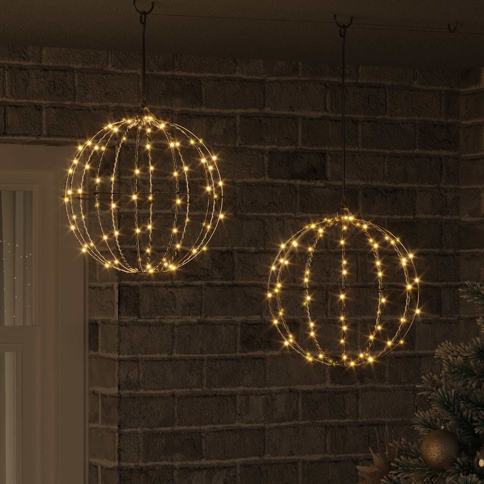 Boule avec 192 LED 2 pcs Blanc chaud 30 x 30 x 32 cm Métal
