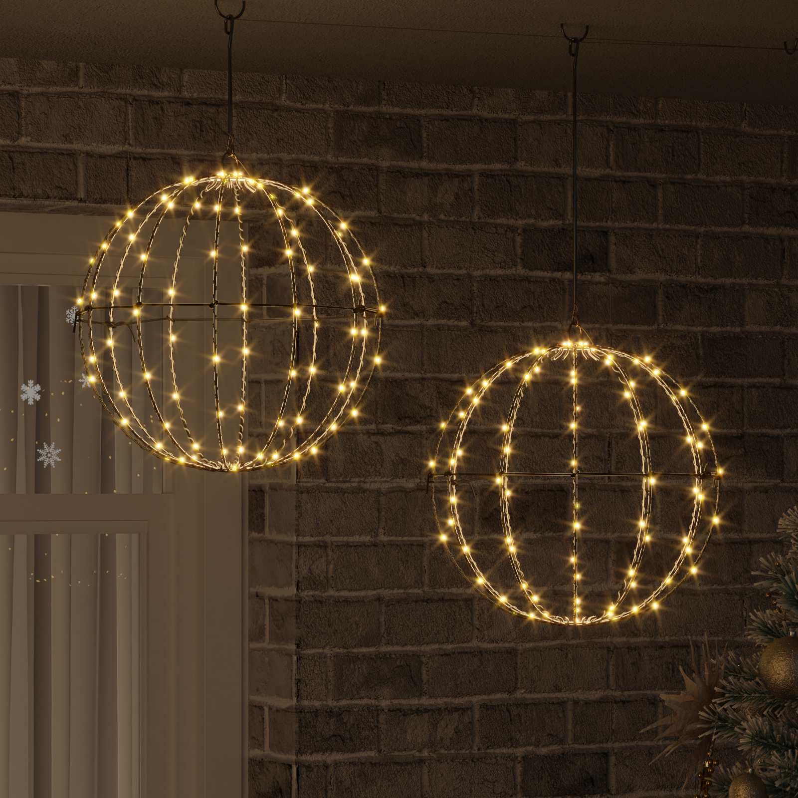 Boule avec 192 LED 2 pcs Blanc chaud 40 cm Métal