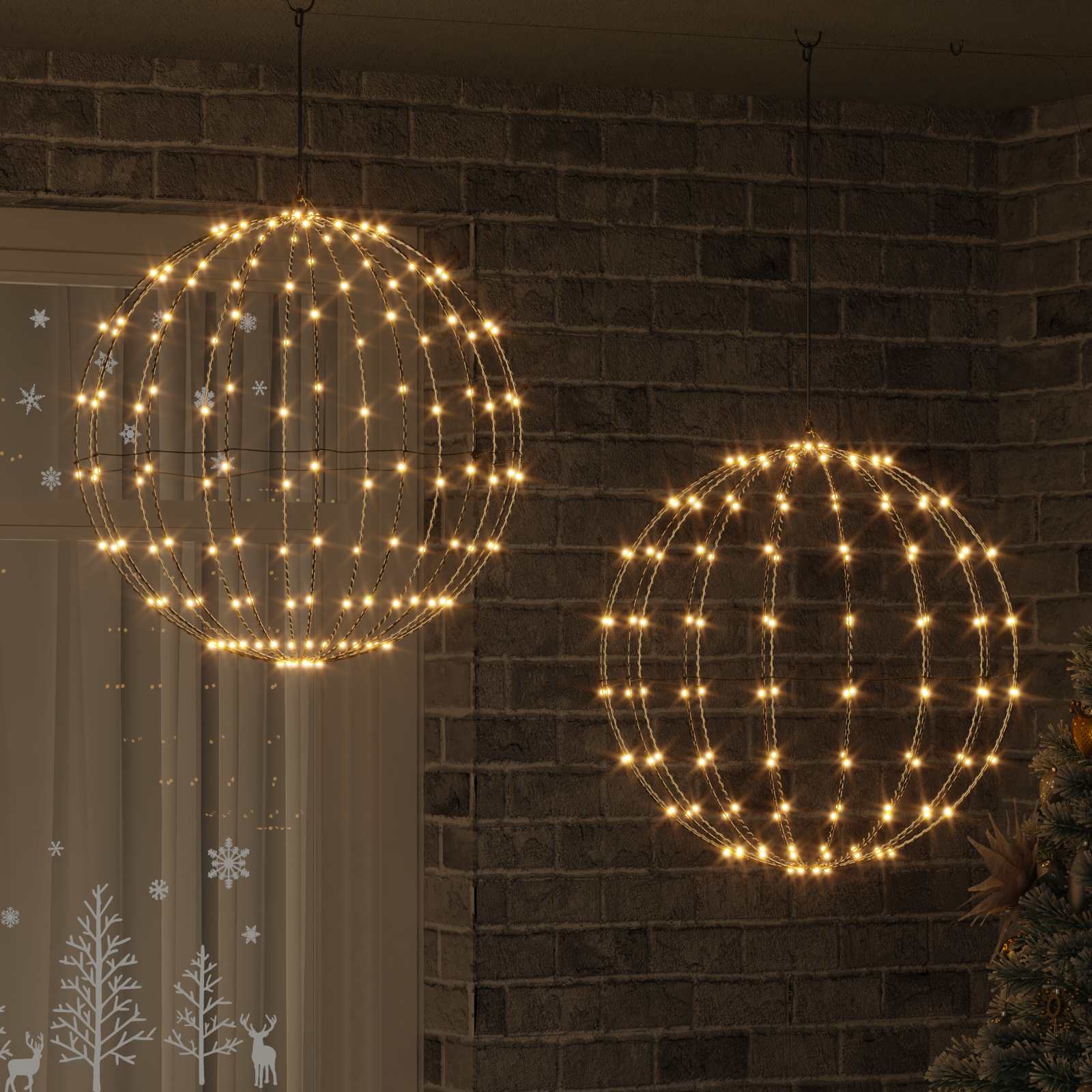 Boule avec 384 LED 2 pcs Blanc chaud 60 cm Métal
