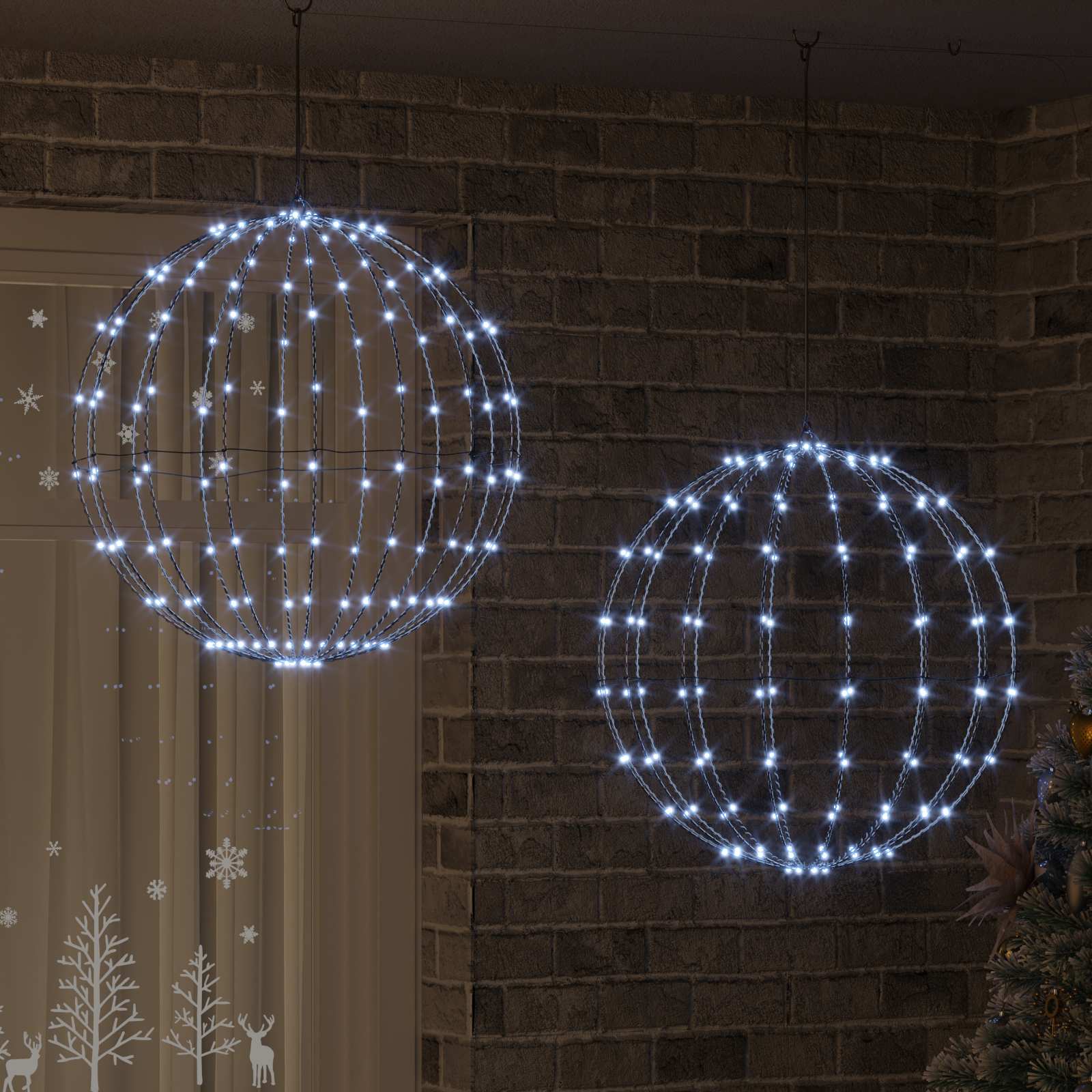 vidaXL Ball mit 384 LEDs 2 pcs Kaltweiß 59,5 x 59,5 x 63 cm Metall