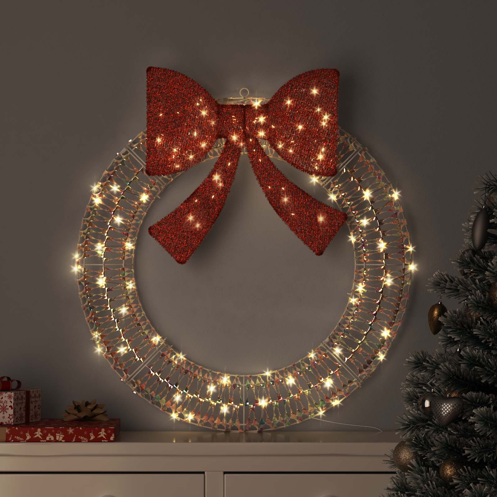 Vainags su 80 LED Silti balta 91 x 91 x 9 cm PET