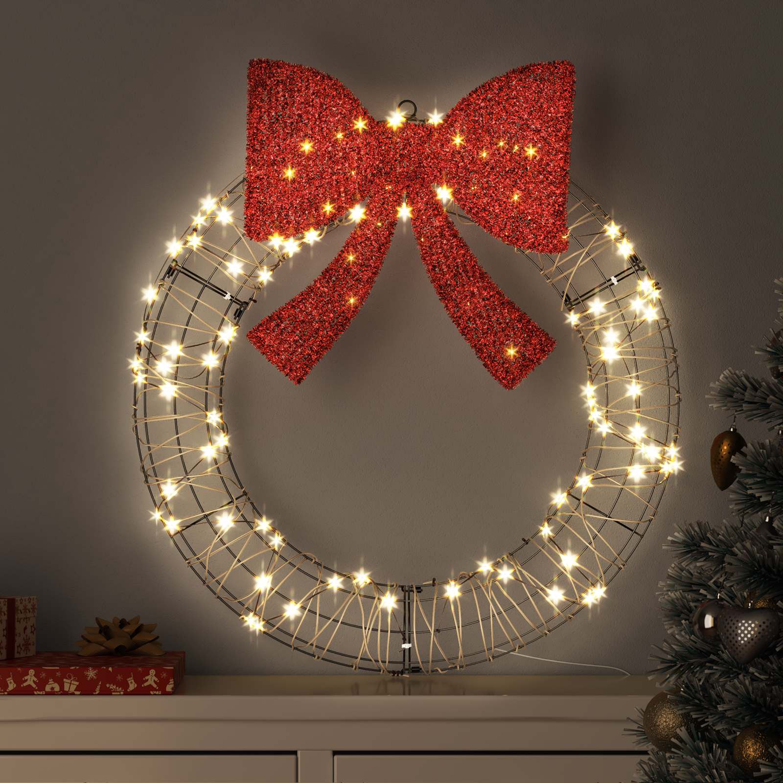 Couronne avec 60 LED Blanc chaud 75 cm Rotin
