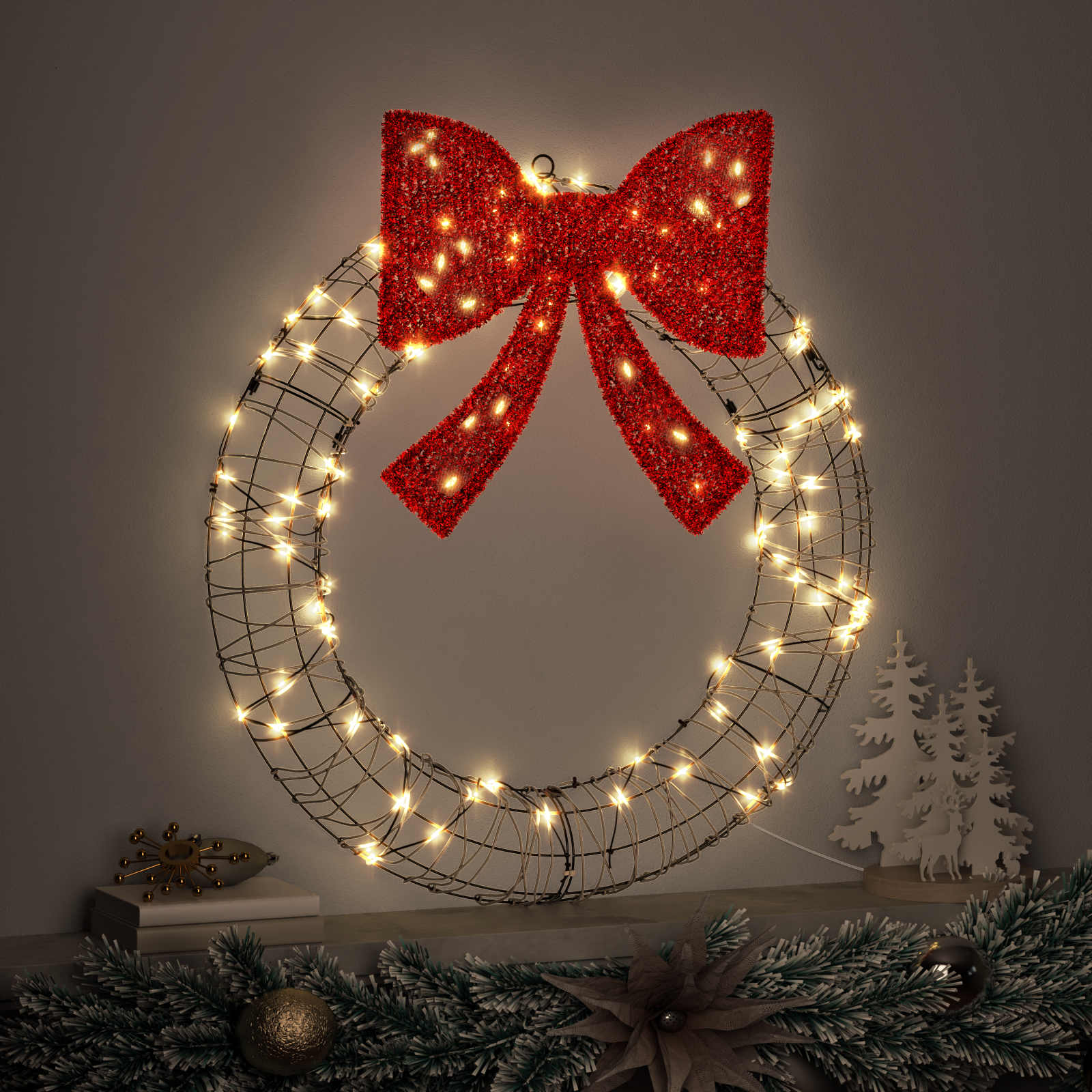 Couronne avec 60 LED Blanc chaud 75 cm Rotin – Image 3