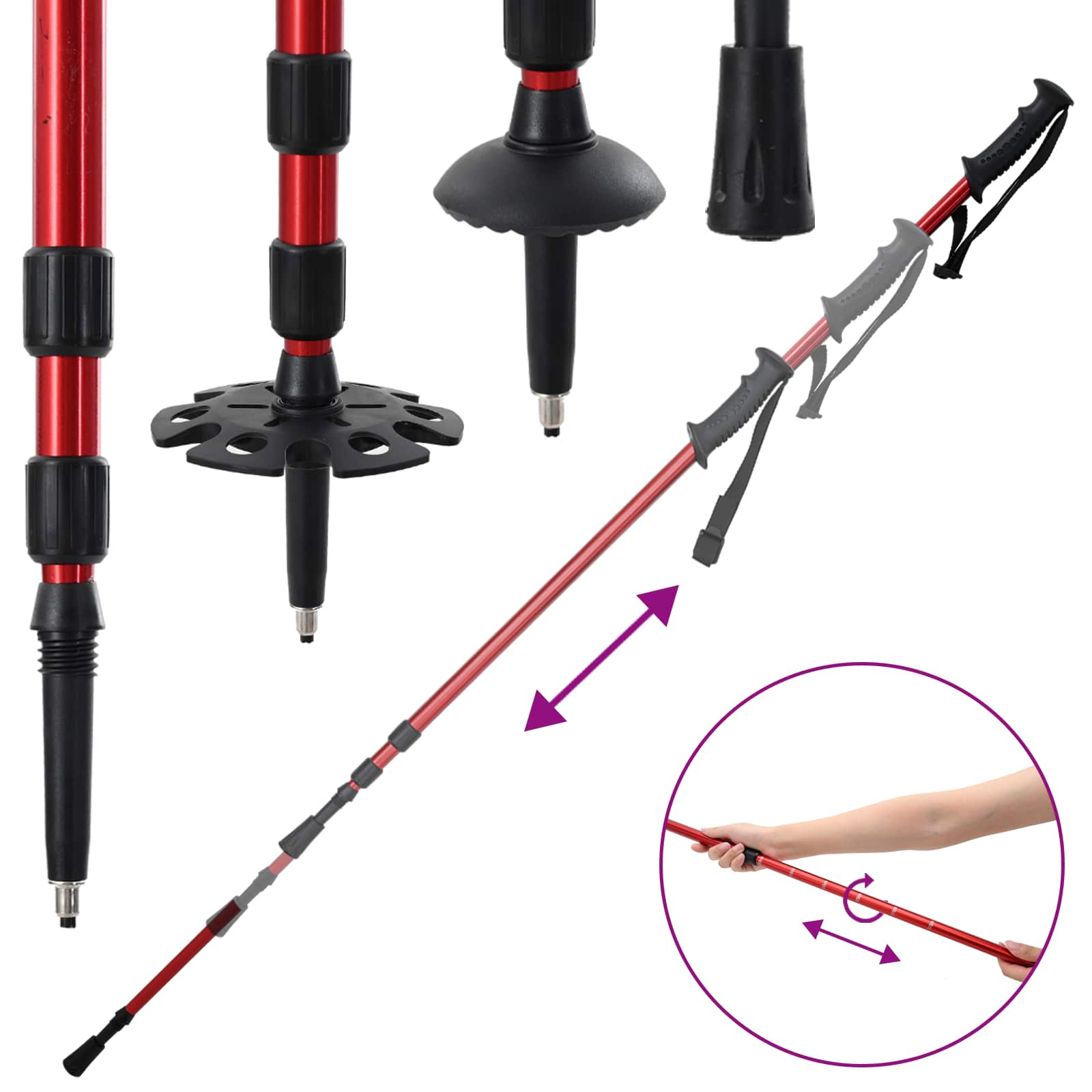 3 V 1 snežni čevlji s pohodniškimi palicami Rdeča in črna - slika 6