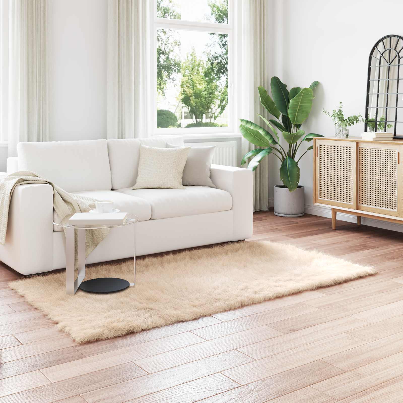 vidaXL Covor din Lână Faux Tafalla Bej 80 x 200 cm Poliester