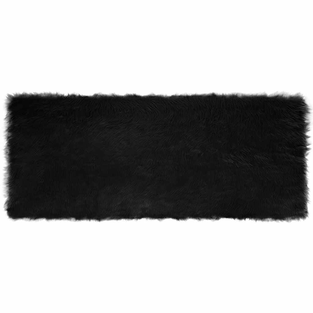 vidaXL Covor Faux din Lână de oaie Negru 80 x 200 cm Poliester