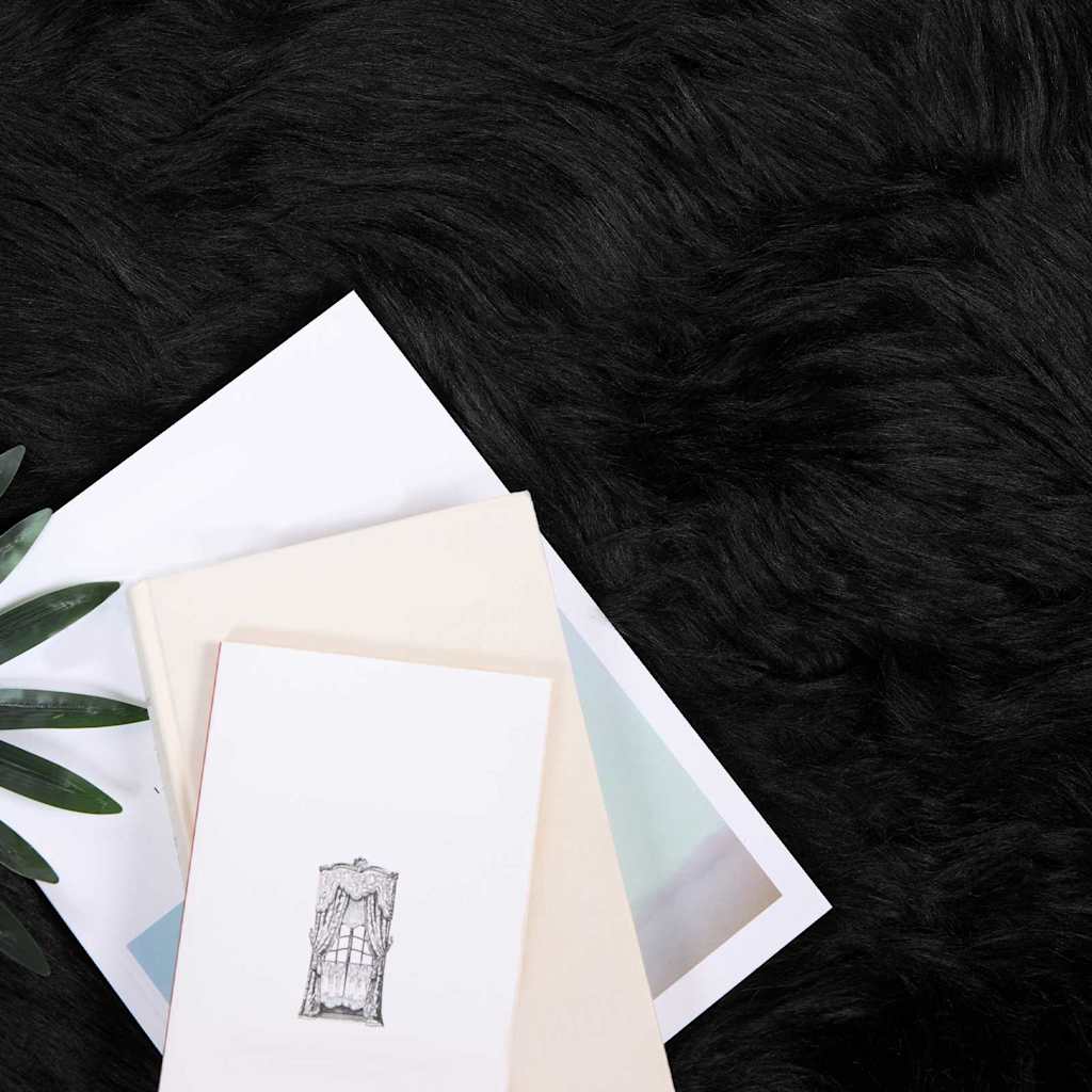 vidaXL Nepleer Schapenvacht Tapijt Zwart 60 x 90 cm Polyester