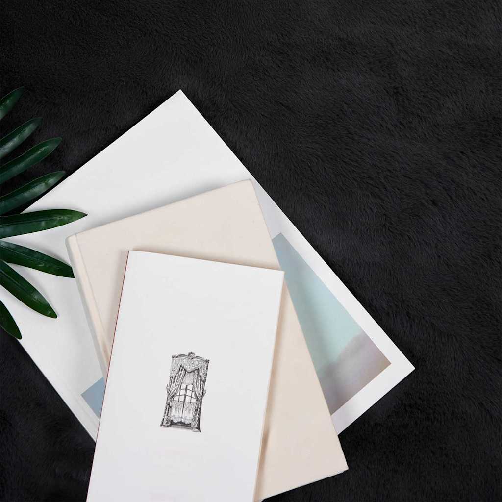 vidaXL Nep Konijnenbont Tapijt Zwart 200 x 200 cm Polyester