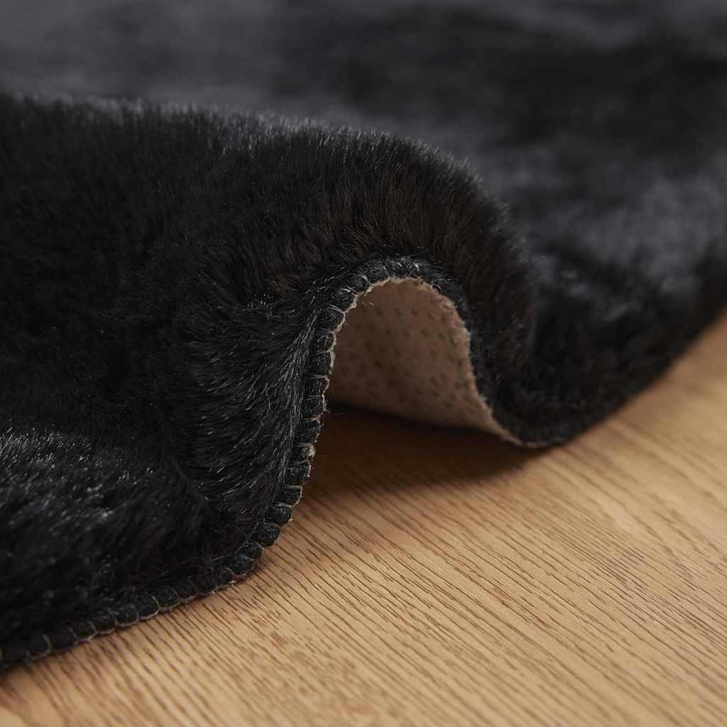 Thumbnail - vidaXL Kunstfell Hasen Teppich Schwarz Ø 120 cm Polyester