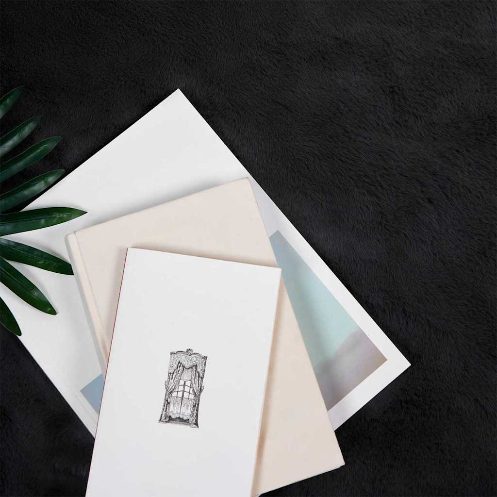 Thumbnail - vidaXL Kunstfell Hasen Teppich Schwarz Ø 120 cm Polyester