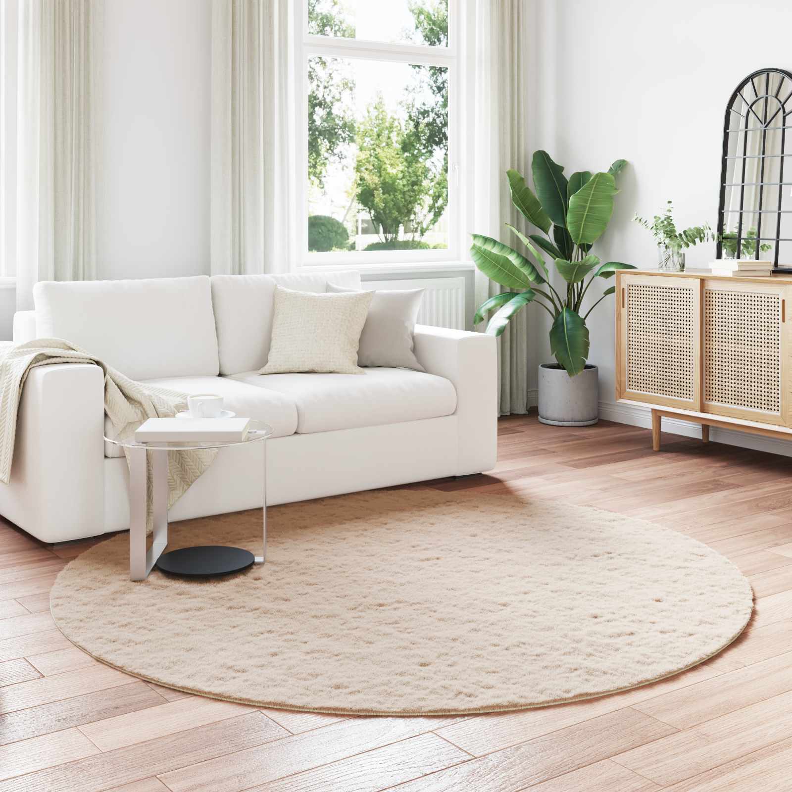 vidaXL Kunstfell Hasen Teppich Olite Taupe Ø 200 cm Polyester