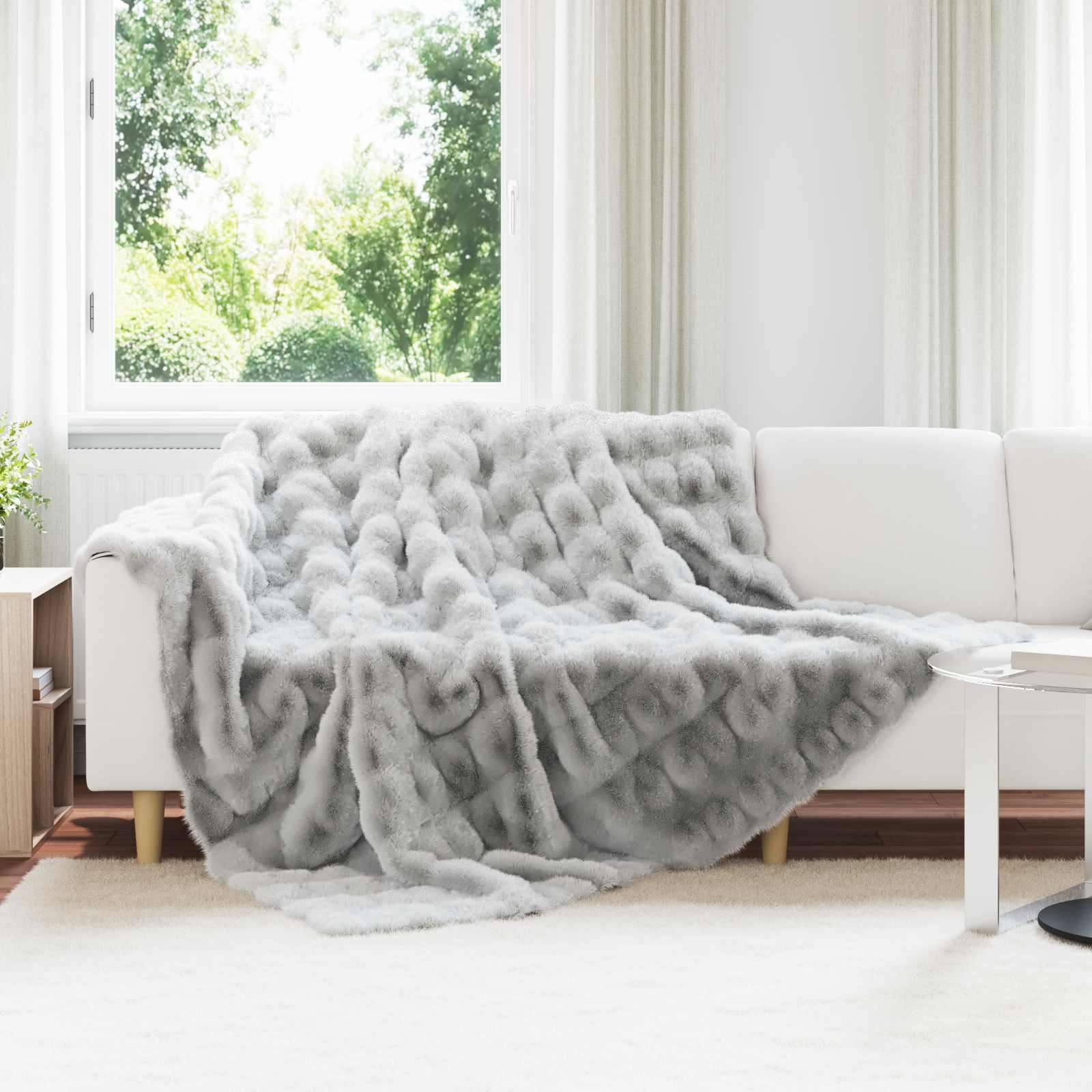 vidaXL Kunstfell Kaninchenfell Decke Grau 220 x 240 cm Polyester