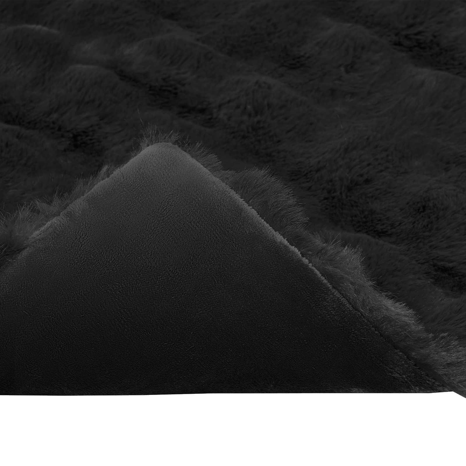 Dežnik iz umetnega zajčjega krzna Črna 240 x 270 cm Poliester - slika 7