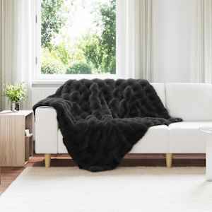 Protiskluzová deka z umělé králičí kožešiny Olite 4 pcs Černá - obrázek 1