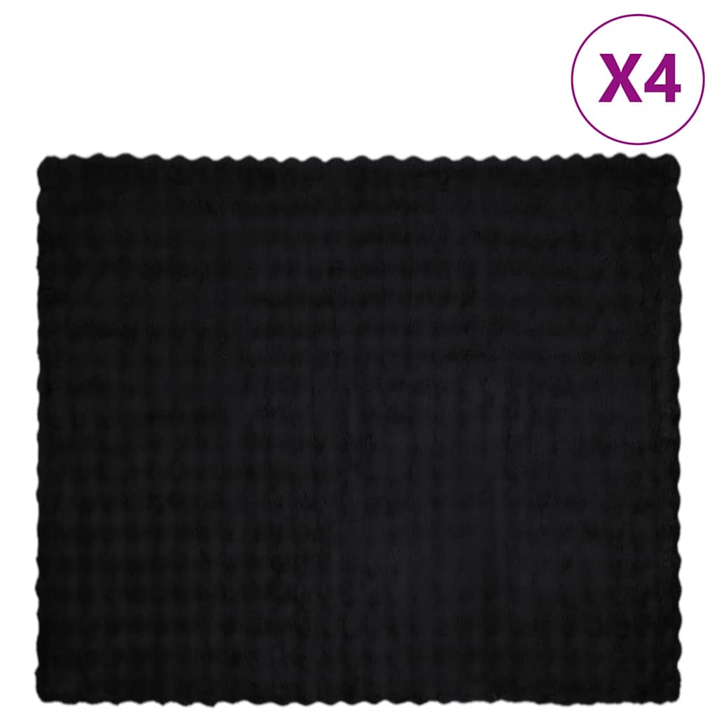 vidaXL Pătură din Blană sintetică de Iepure 4 pcs Negru 240 x 270 cm