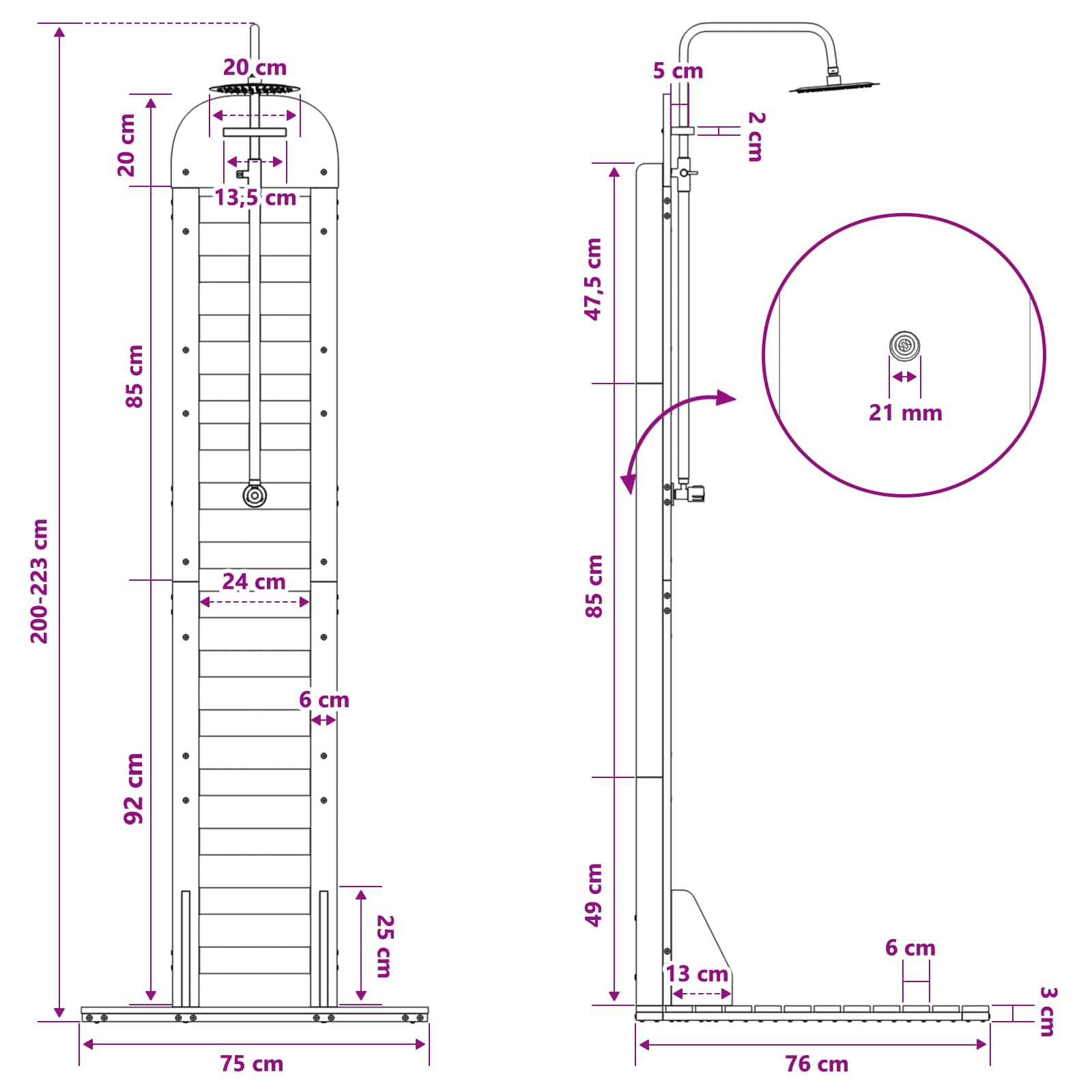 Buitendouche 223 cm Massief grenenhout en roestvrij staal image 11