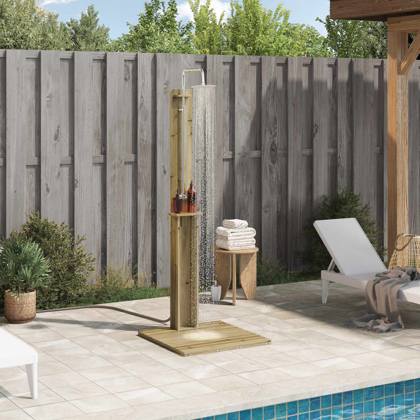 vidaXL Duș exterior 206 cm Lemn de pin impregnat și oțel inoxidabil