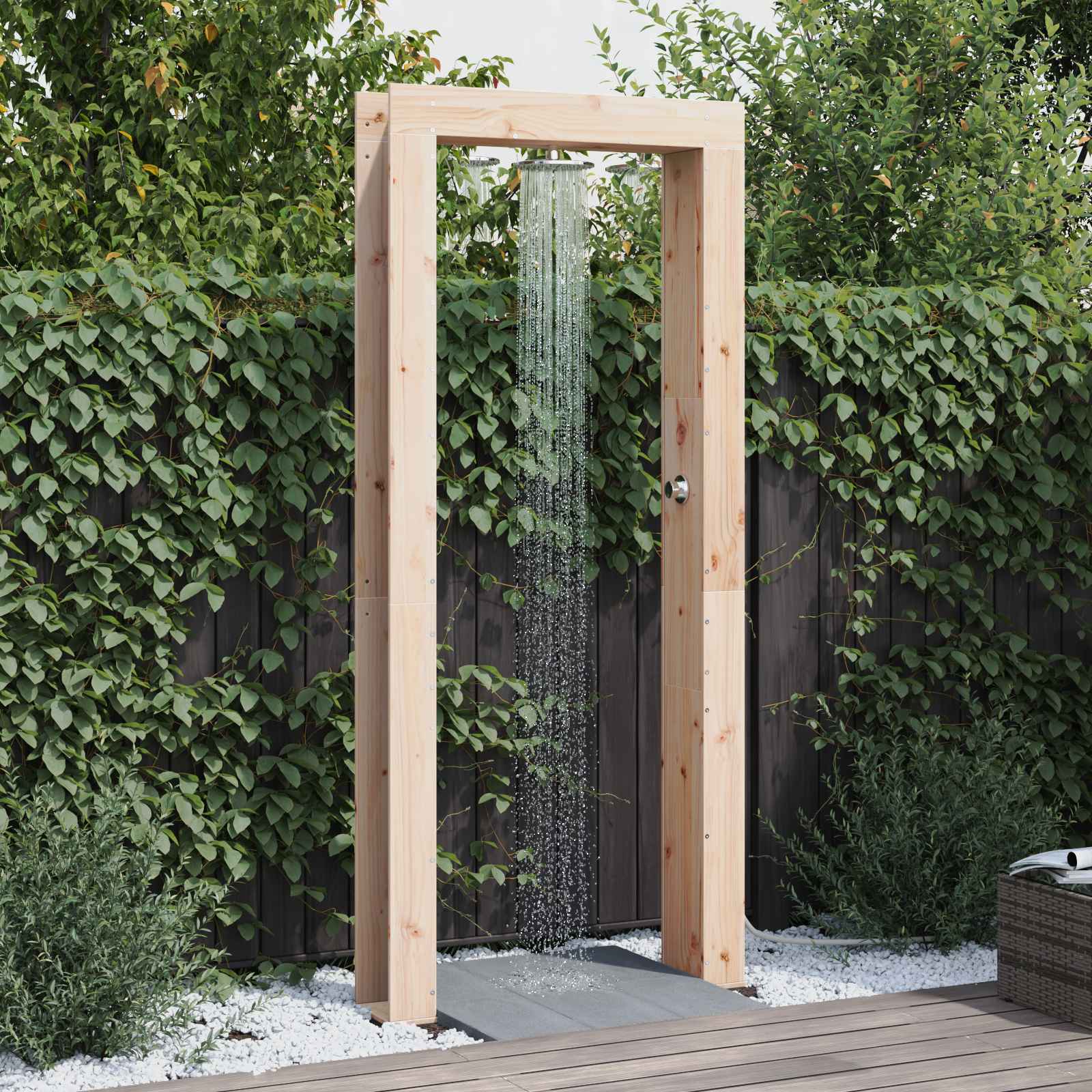 vidaXL Duș exterior 226 cm Lemn masiv de pin și oțel inoxidabil