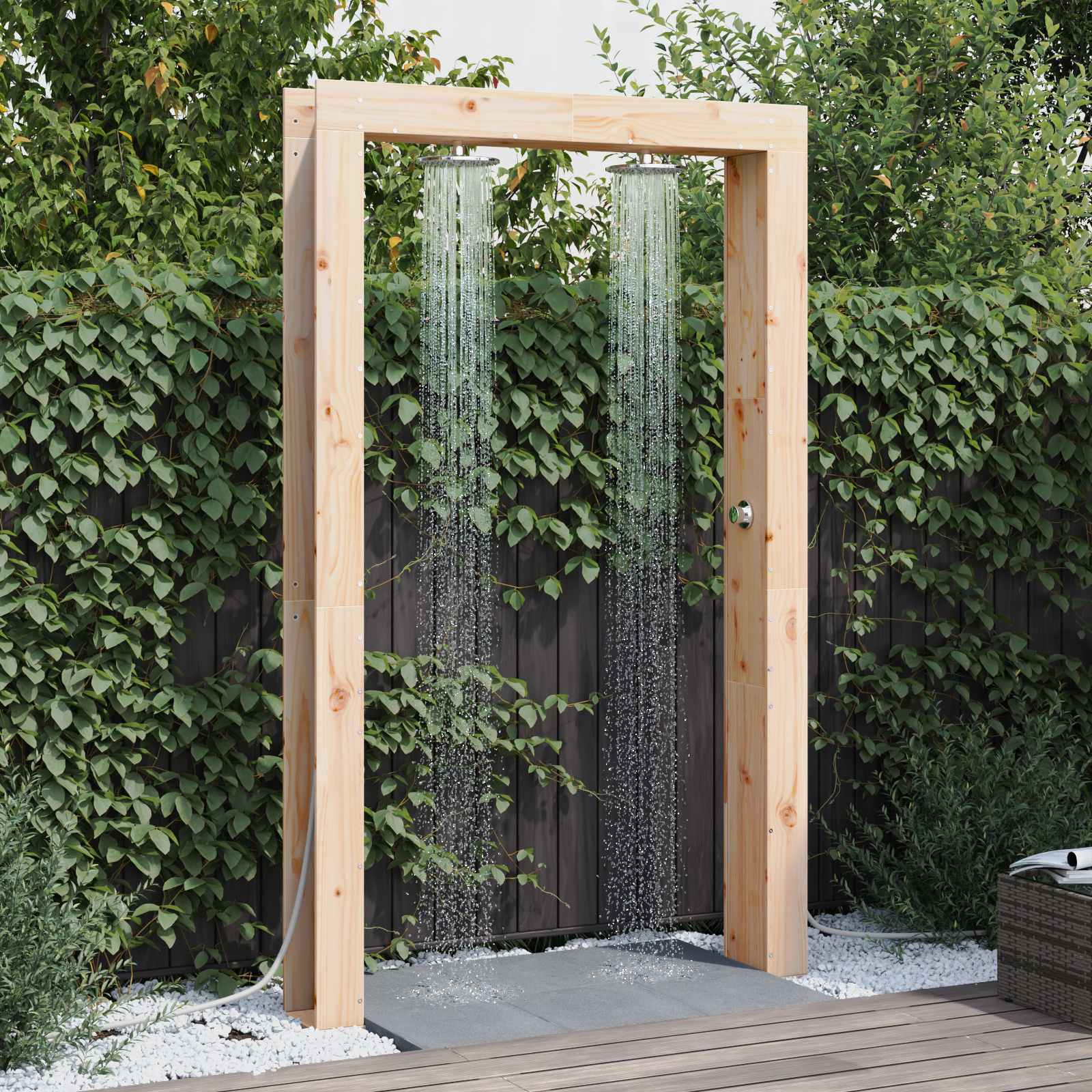vidaXL Duș exterior natural 137 x 23 x 226 cm Lemn masiv de pin