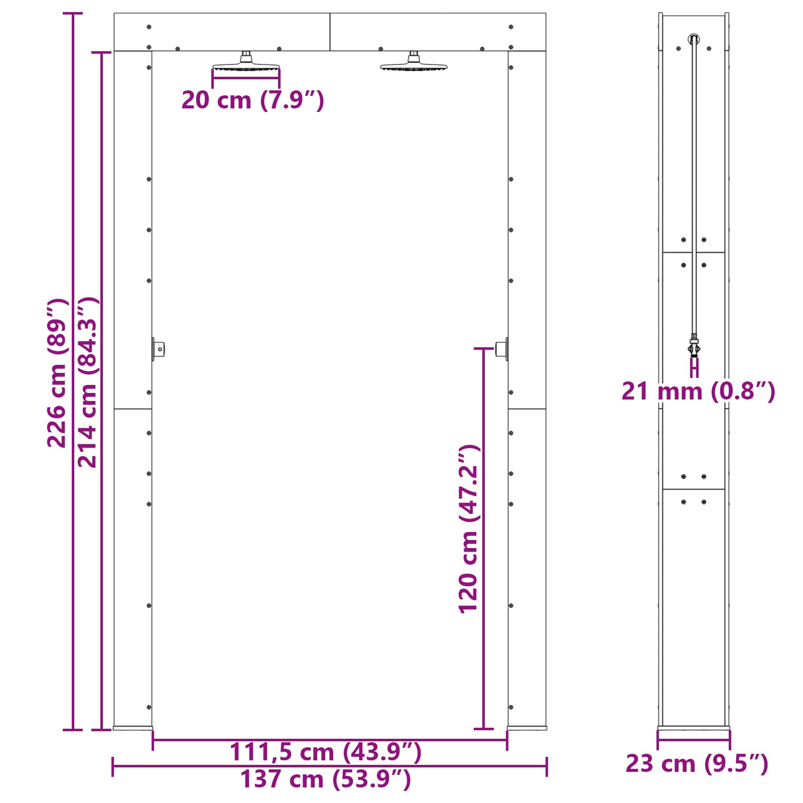 Buitendouche Wit 137 x 23 x 226 cm Massief grenenhout image 9