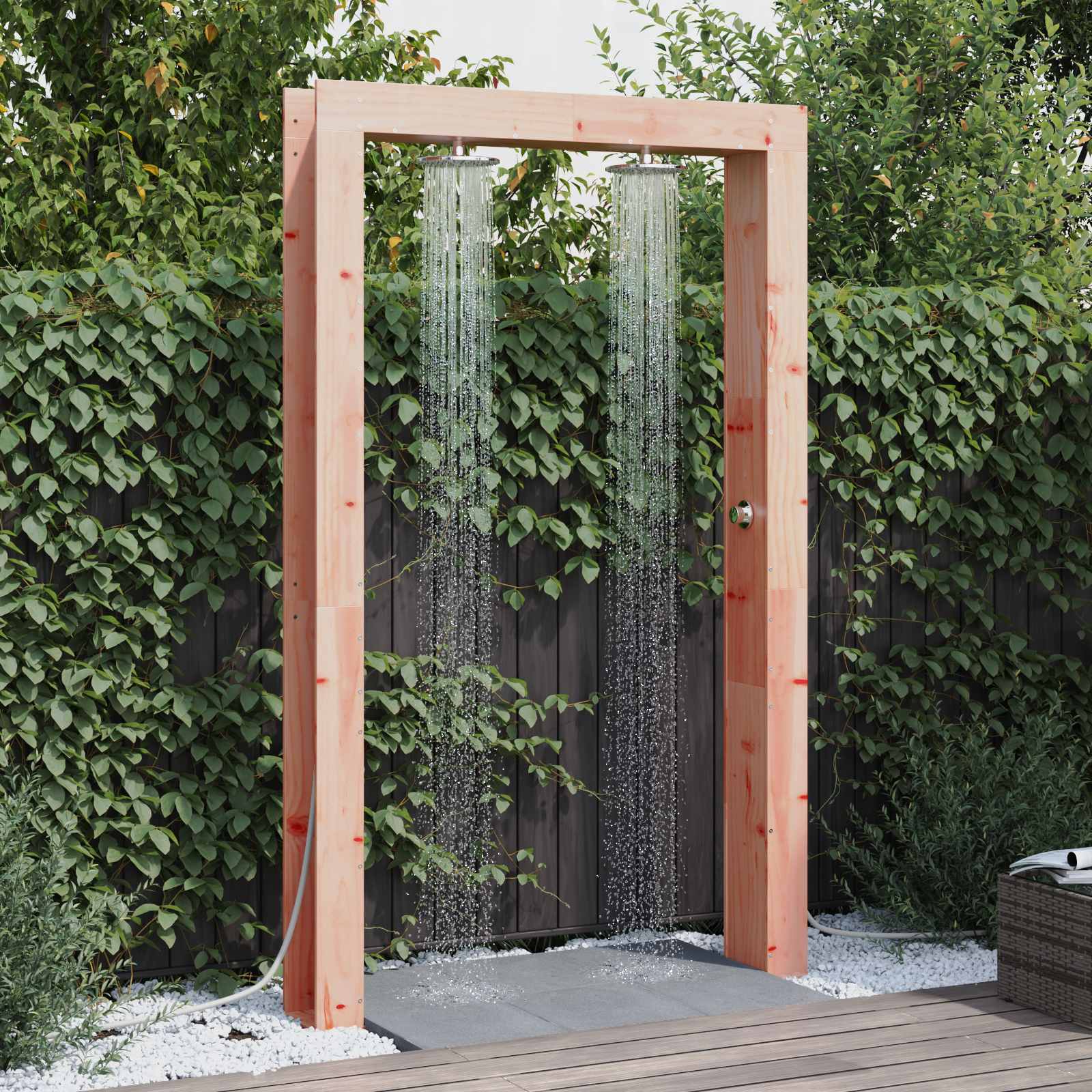 vidaXL Duș exterior natural 137 x 23 x 226 cm Lemn Douglas solid