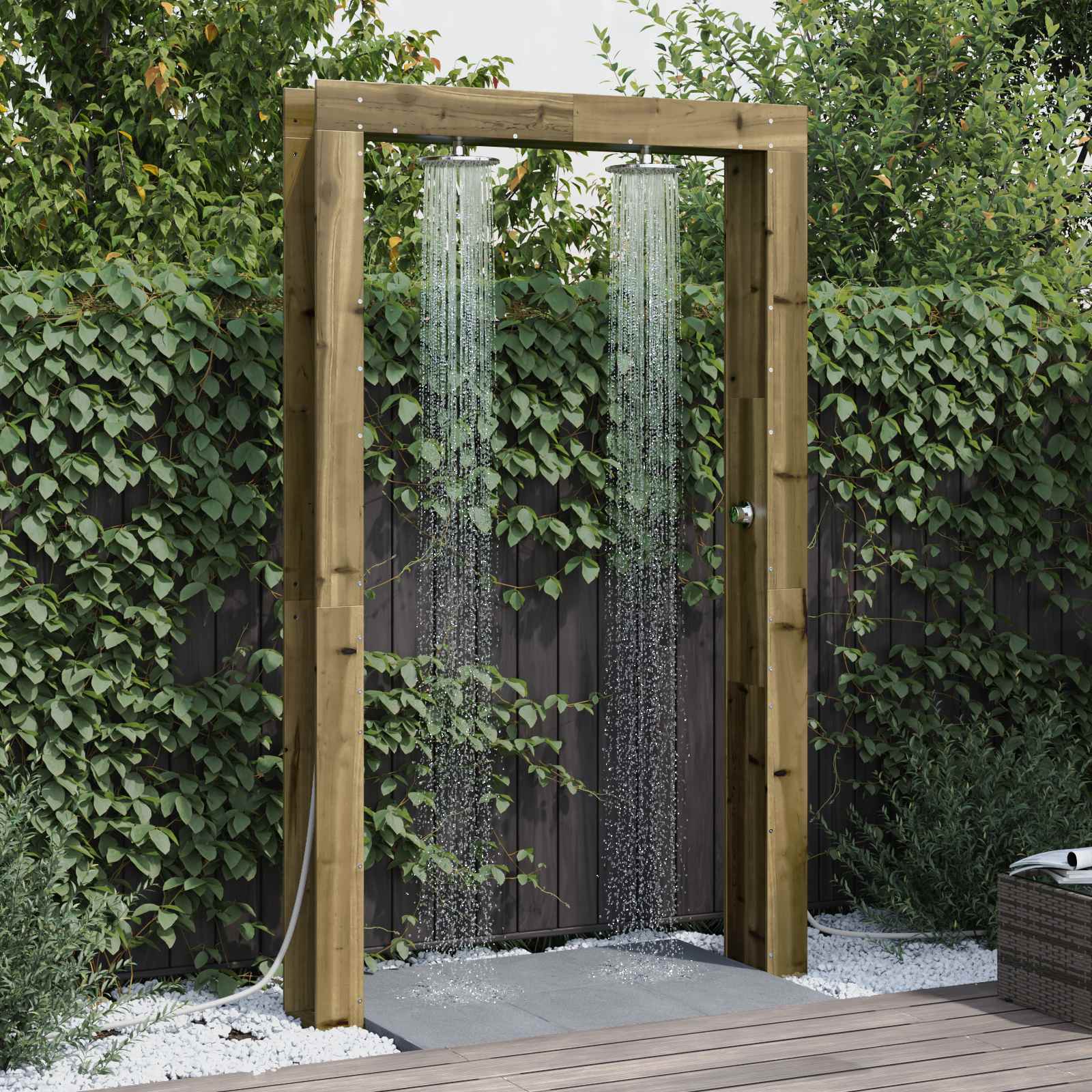 vidaXL Duș exterior natural 137 x 23 x 226 cm Lemn de pin tratat