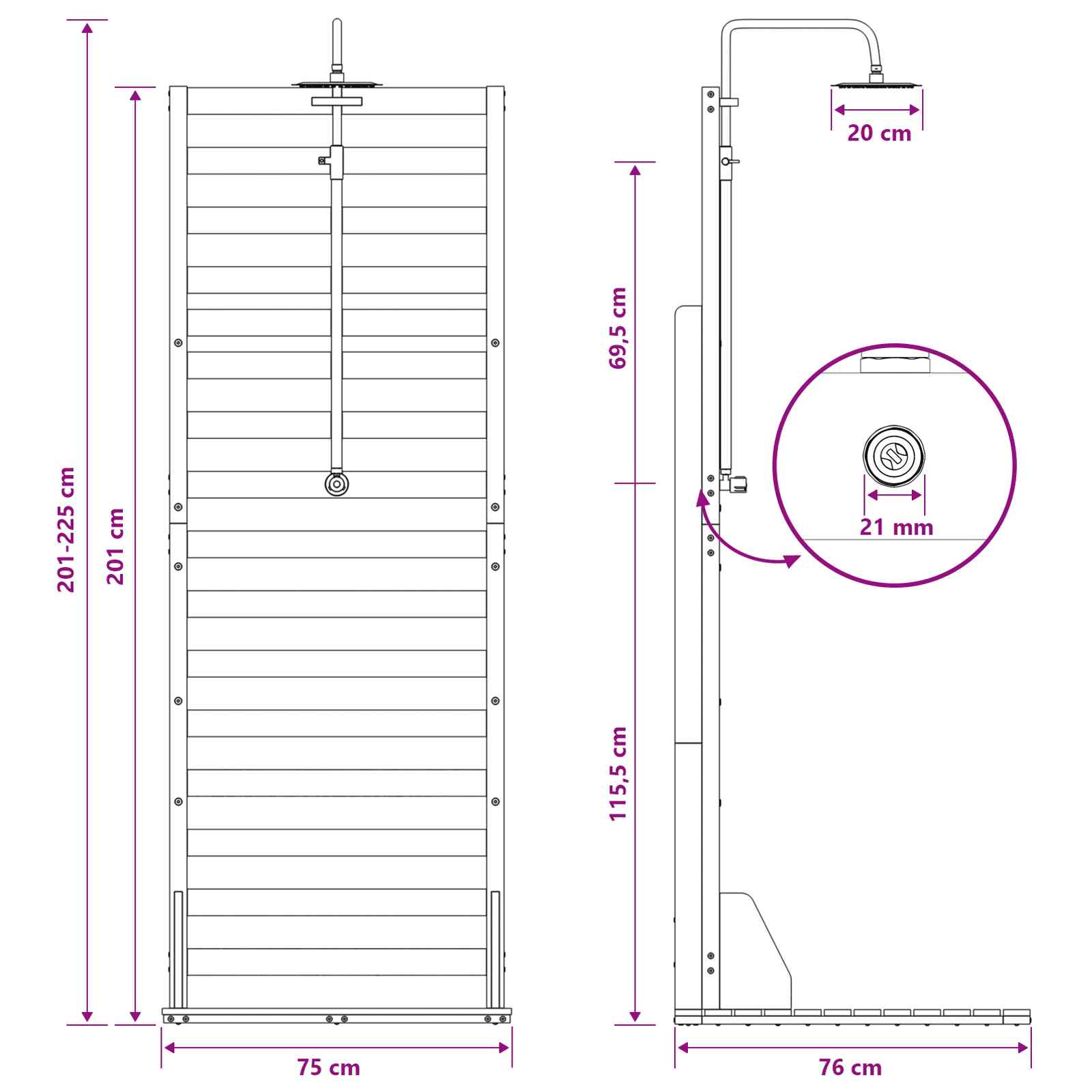 Buitendouche 225 cm Massief grenenhout en roestvrij staal Wit image 11