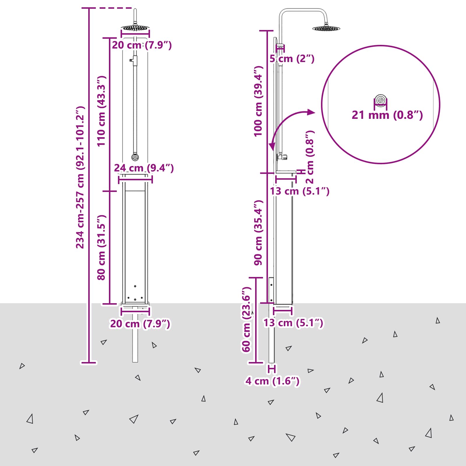 Buitendouche Naturel 24 x 19 x 246 cm Massief grenenhout image 11