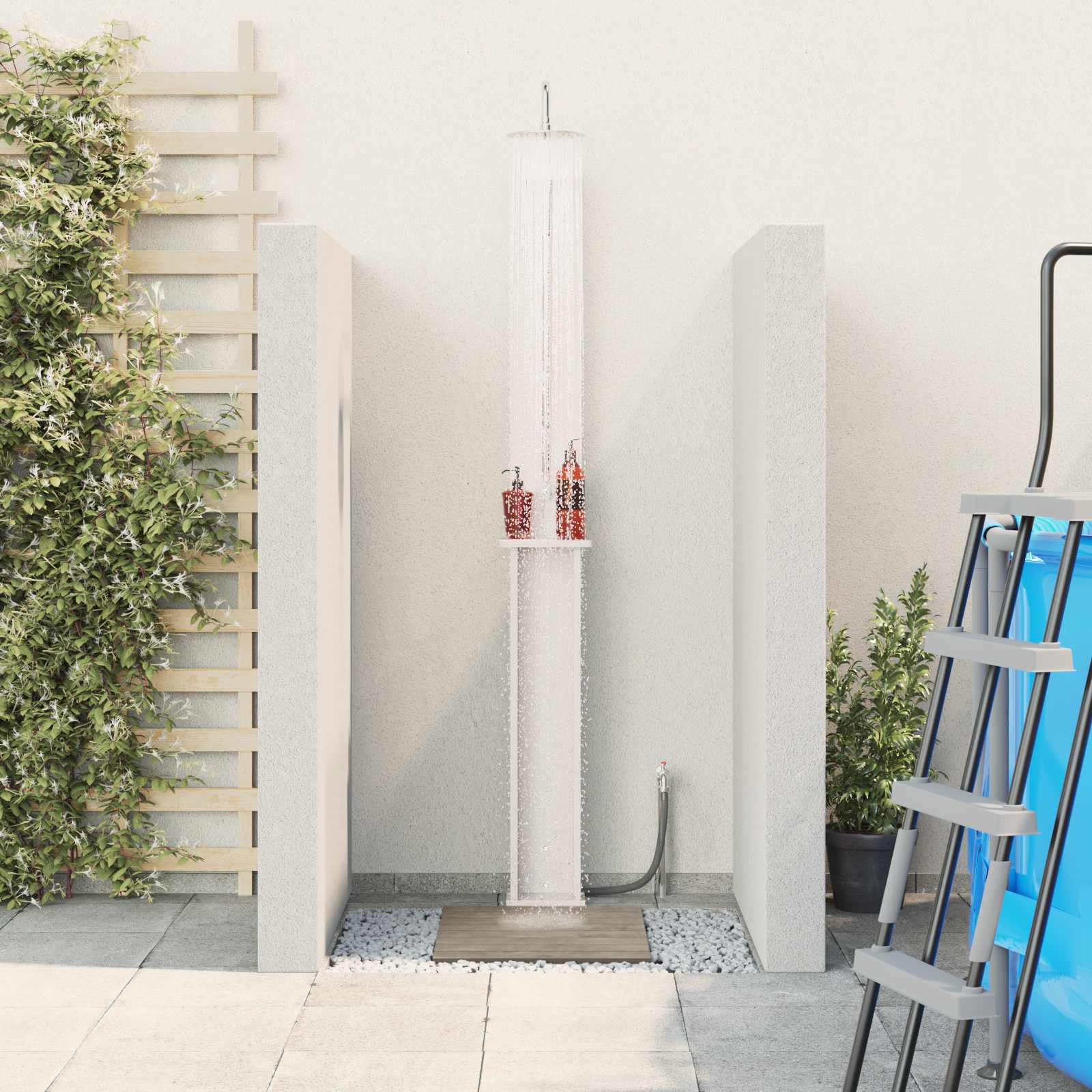 Buitendouche 246 cm Massief grenenhout en roestvrij staal Wit image 1