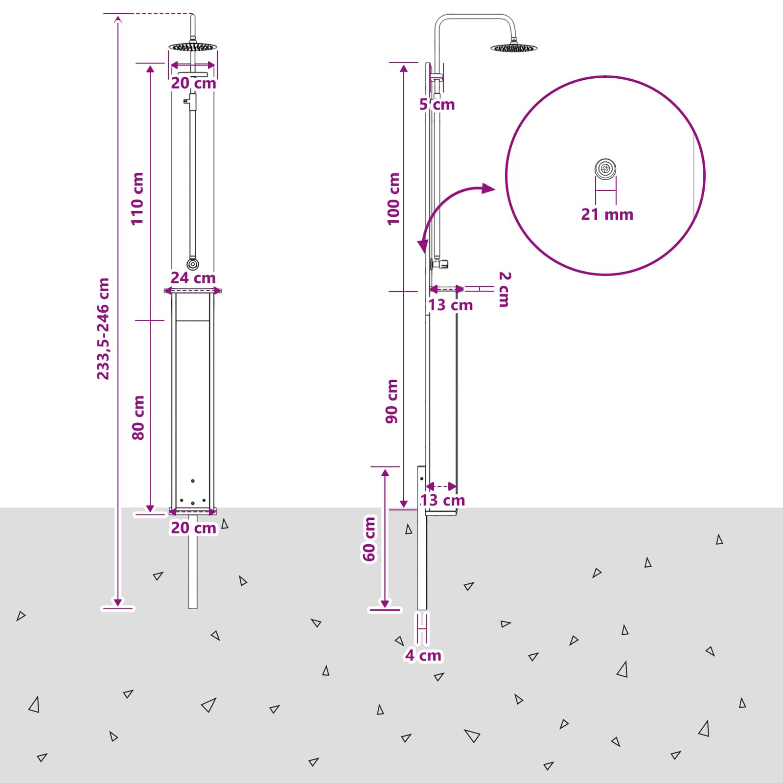 Buitendouche 246 cm Massief grenenhout en roestvrij staal Wit image 11