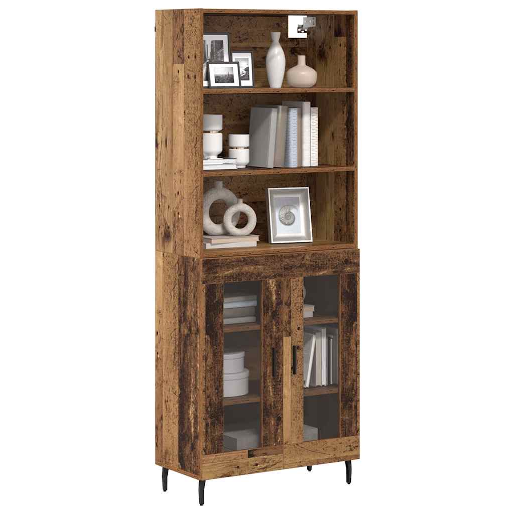 vidaXL Hoge kast Oud Hout 69,5 x 34 x 180 cm Geengineerd Hout en Glas