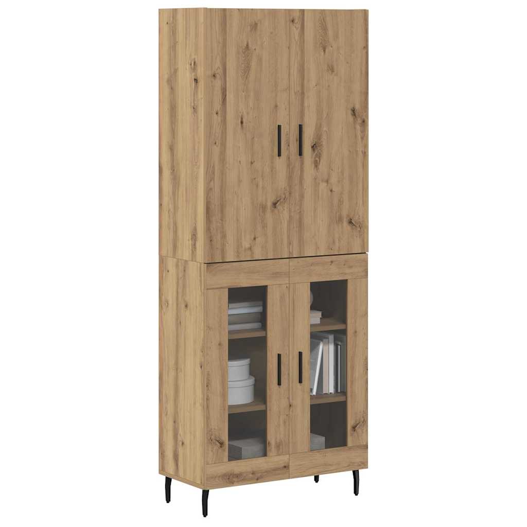 vidaXL Hoge kast Oud Hout 69,5 x 34 x 180 cm Geengineerd Hout en Glas