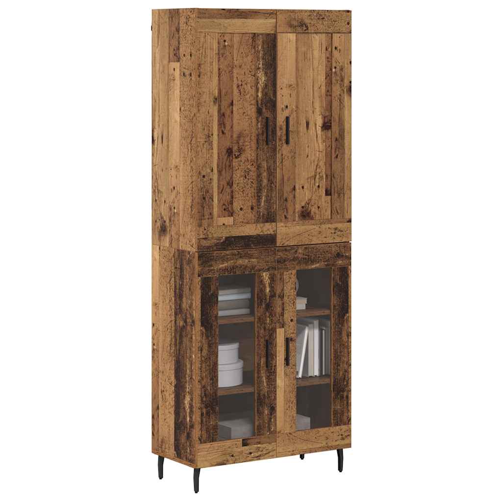 vidaXL Hoge kast 2 pcs Oud Hout Geengineerd Hout en Glas