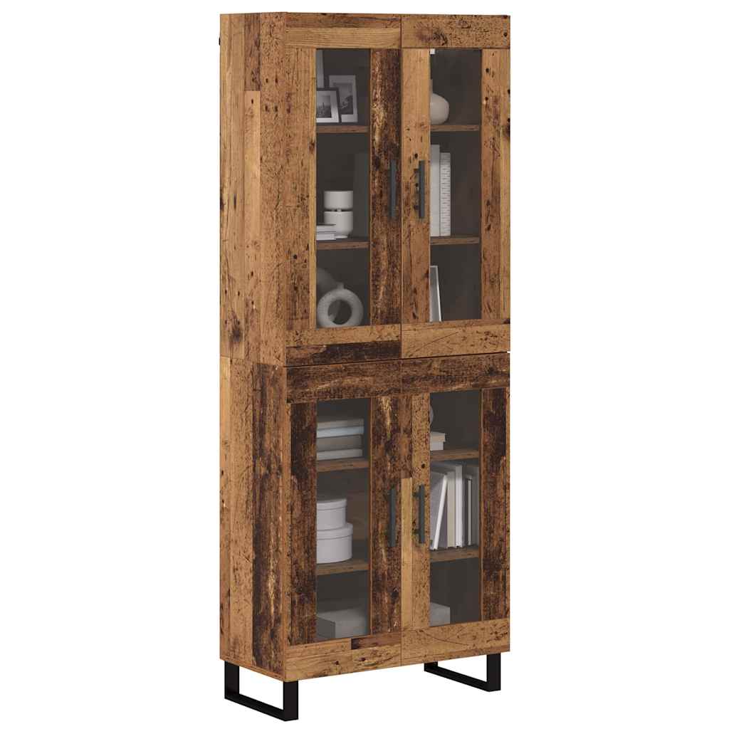 vidaXL Hoge kast 2 pcs Oud Hout Geengineerd Hout en Glas